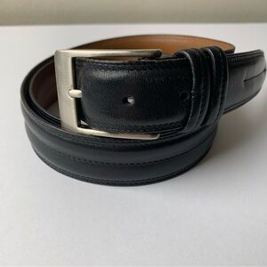 Allen Edmonds Men's Belt Black Leather Size 40 Silver Buckle